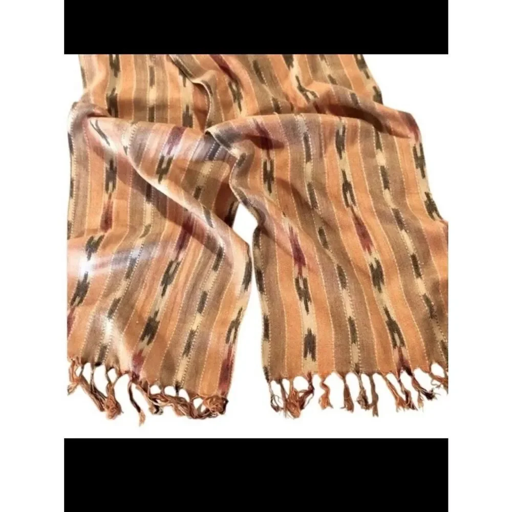80’s Vintage Scarf Ikat Woven Orange/Cream/Brown/Red/Black